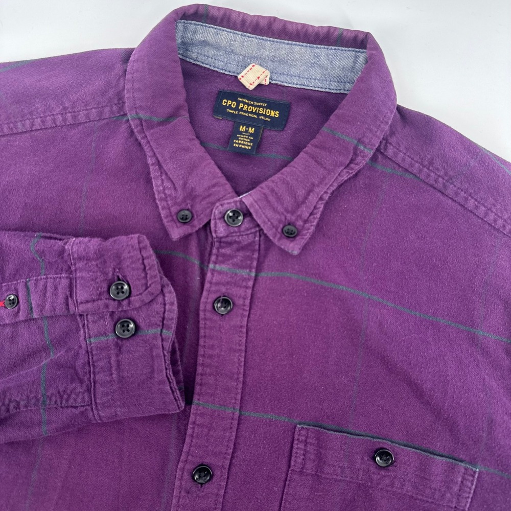 CPO Provisions Button Down Shirt Mens Medium Purple Striped Flannel Utility